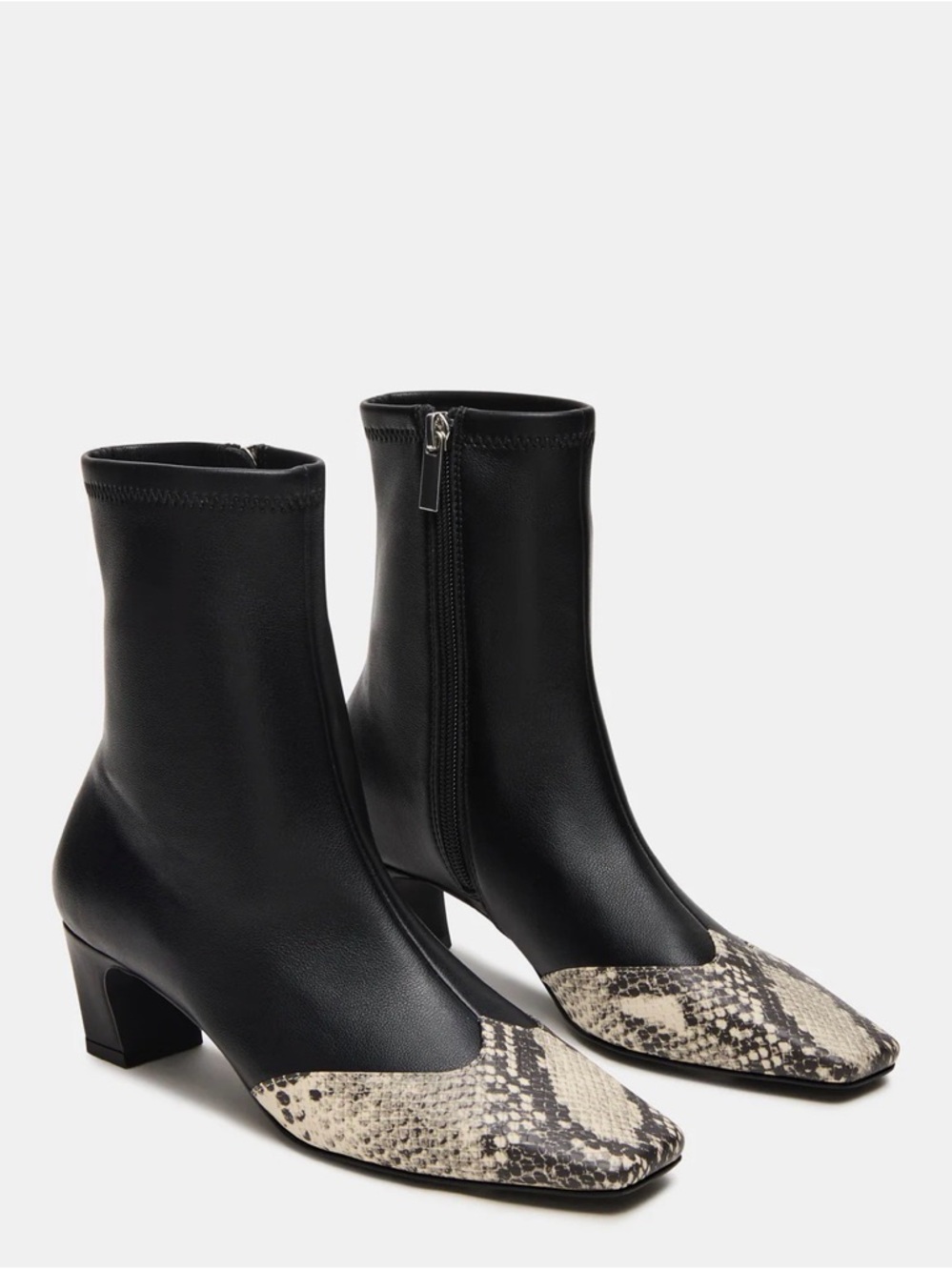 NWT - Steve Madden Black Ankle Boots with Snake-Print Toe Size 8